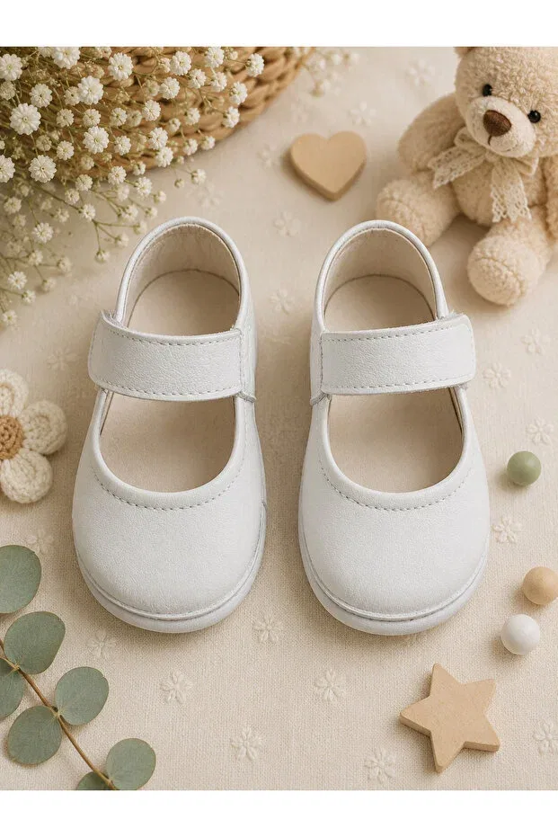 Детские пинетки для новорожденных кожаные My Baby Kumsal, White — фото 4