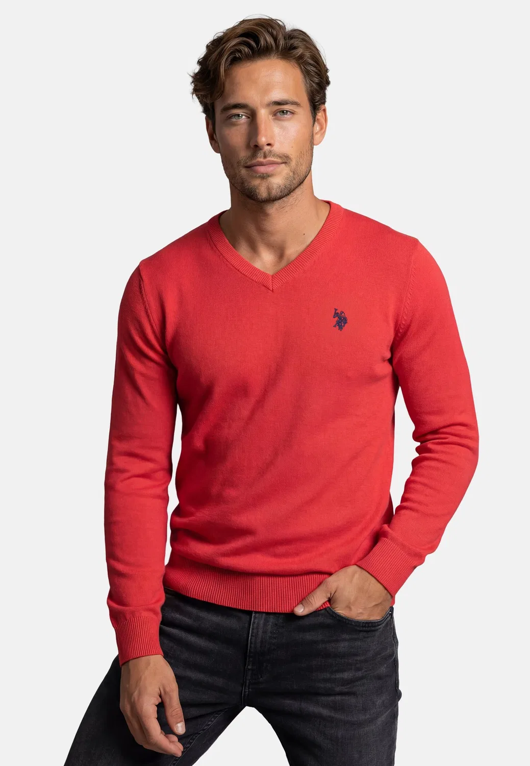 Мужской пуловер с V-образным вырезом Classic Fit U.S. Polo Assn., Rot-Navy