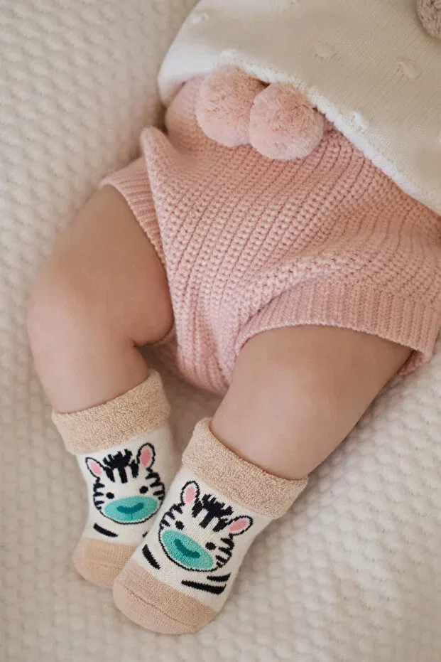Детские носки с рисунком Baby animal patterned towel socks Katia&Bony, Ecru-Brown
