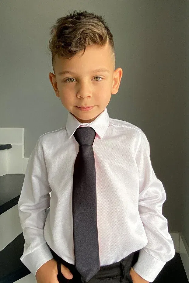 Детский комплект рубашек для мальчиков с длинным рукавом Dobby White Shirt Tie Set Entel, Black