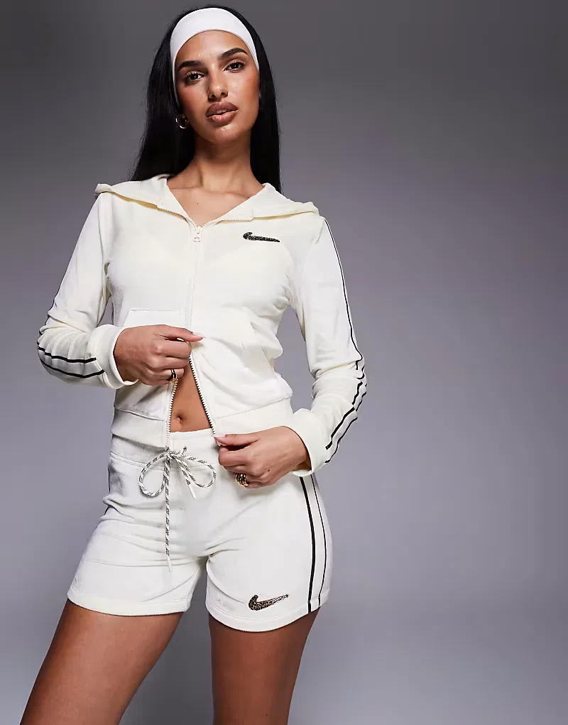 Худи Nike из велюра на молнии, кремовый