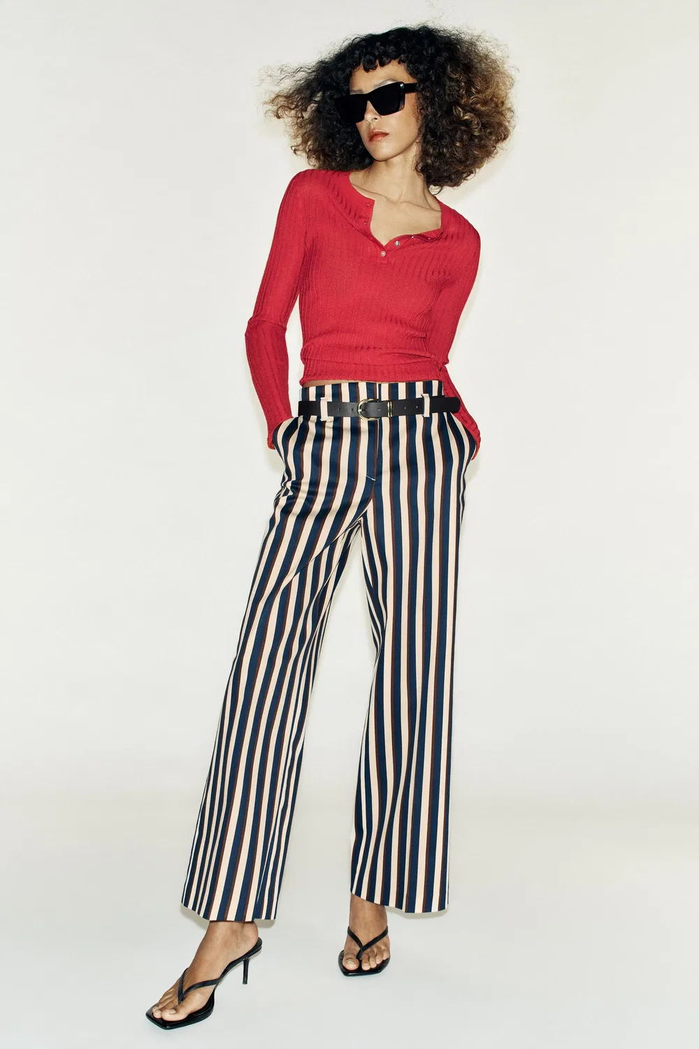 Полосатые брюки с поясом ZARA, striped