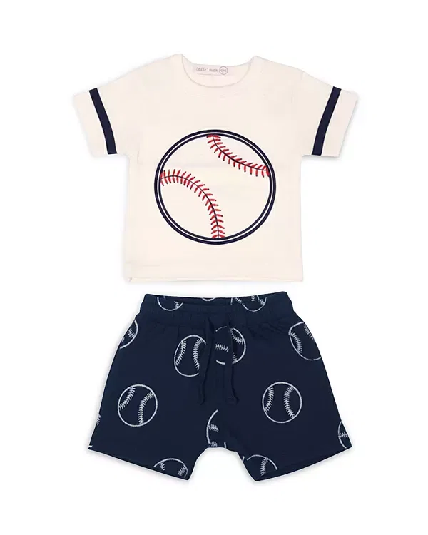Детский комплект для мальчиков с принтом Baseball Number Tee & French Terry Shorts Set Little Mish, Sand
