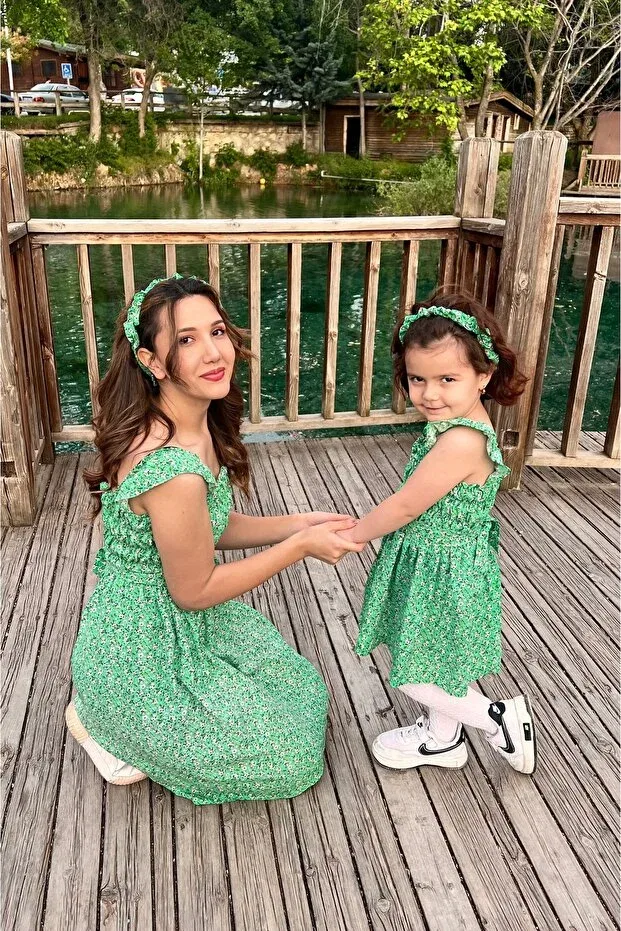 Детское платье для девочек с принтом Tiril tiril mother-daughter combination, Generic Brands, Green — фото 4