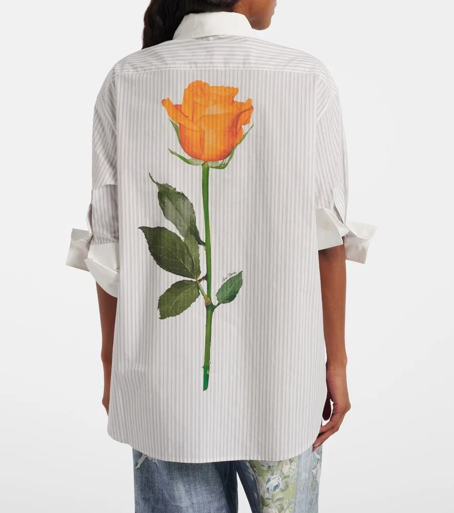 Полосатая рубашка из хлопкового поплина Acne Studios, белый — фото 4