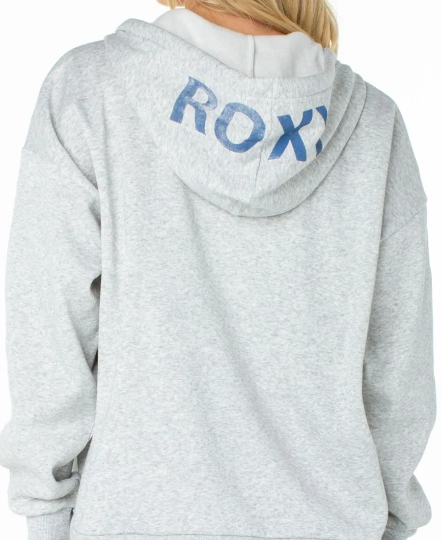 Женский худи-свитшот с капюшоном, с графическим принтом Roxy, Heather Gray — фото 3