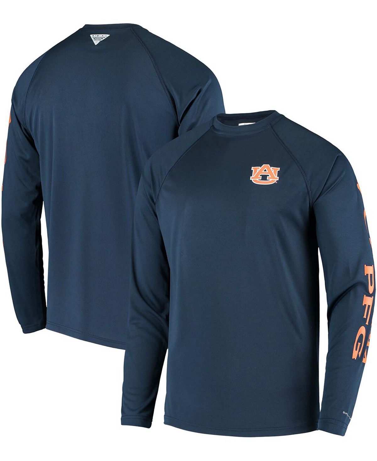 

Мужская футболка с длинным рукавом pfg темно-синего цвета auburn tigers terminal tackle omni-shade Columbia, синий