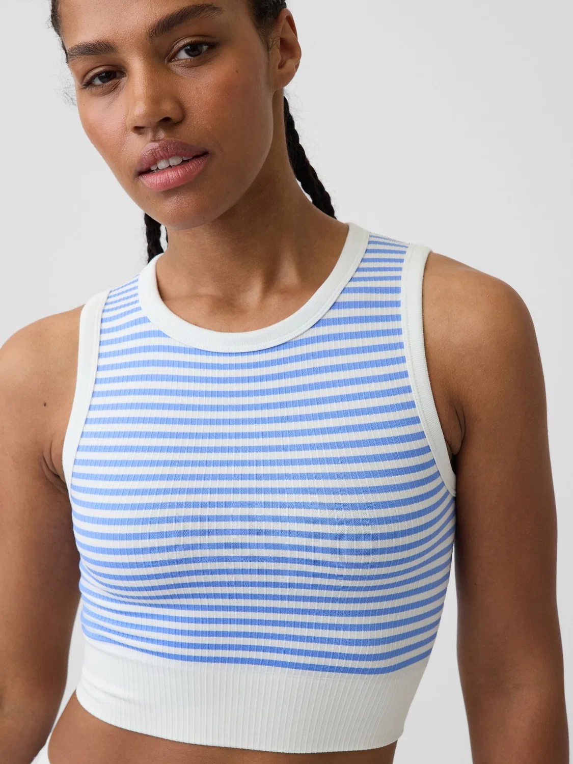 Топ майка-безрукавка Gap Seamless Rib Crop, Blue Stripe