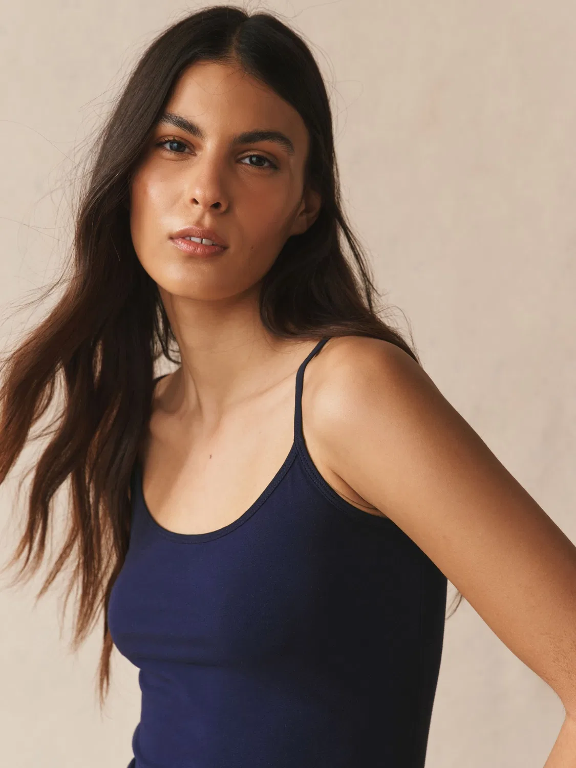 Топ на тонких бретелях, хлопковый стрейч Next, Navy Blue — фото 4
