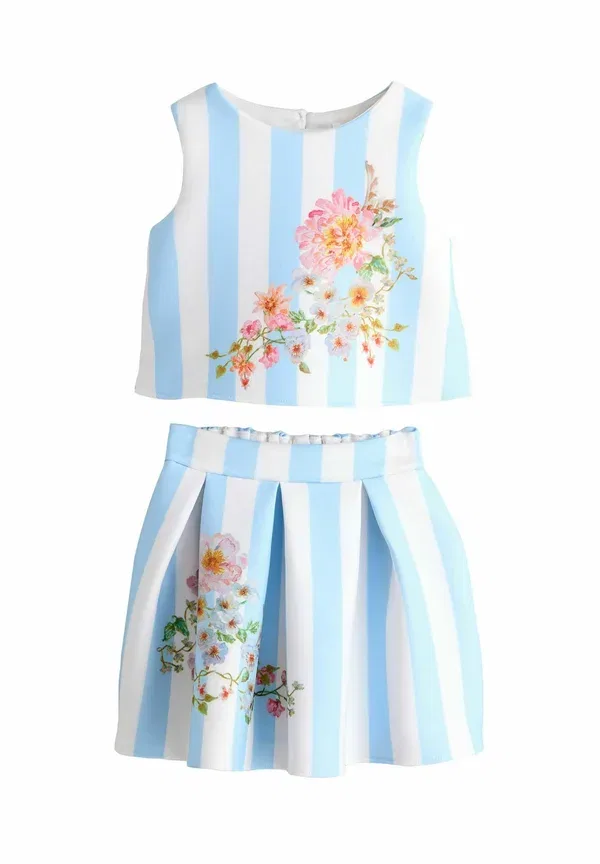 Комплект из топа и юбки с цветочным принтом, Regular fit - scuba top and skirt set - pleated skirt, Next floral, синий