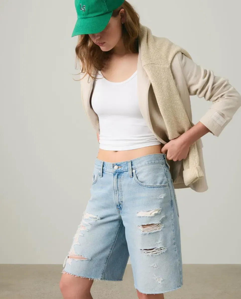 Женские шорты с потертостями Baggy Dad Jort Levi's, Azul Claro — фото 4
