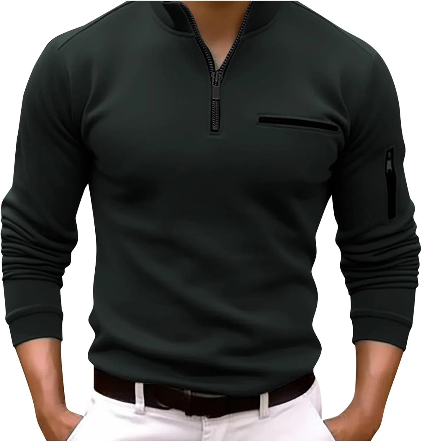 Мужская длинная футболка-поло с V-образным вырезом в полоску Slim Fit, Black