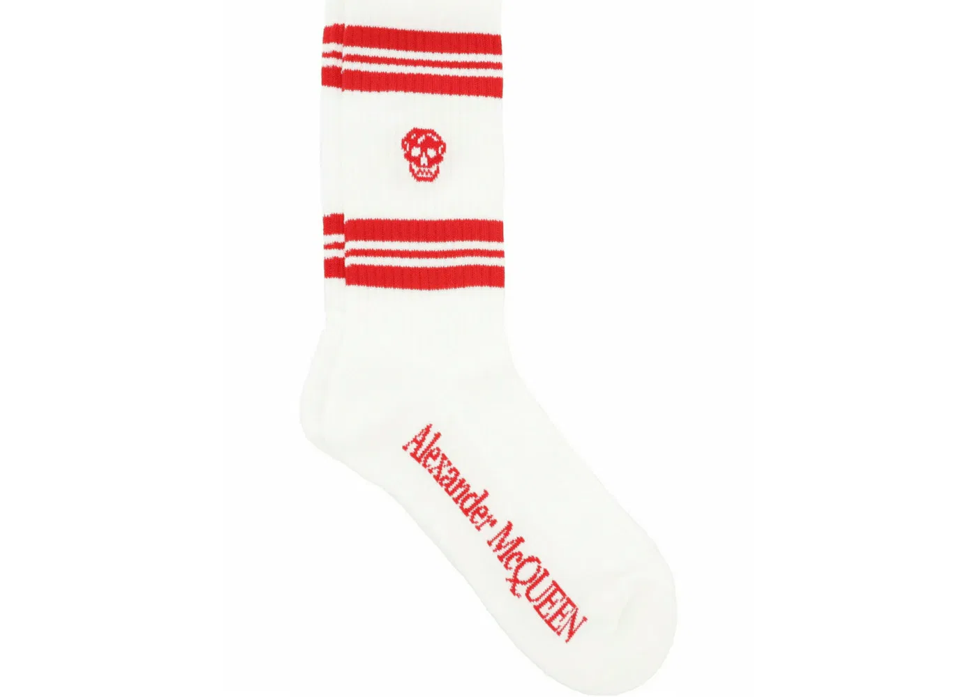 Мужские носки с принтом Alexander McQueen Striped Skull Logo, White Red — фото 4