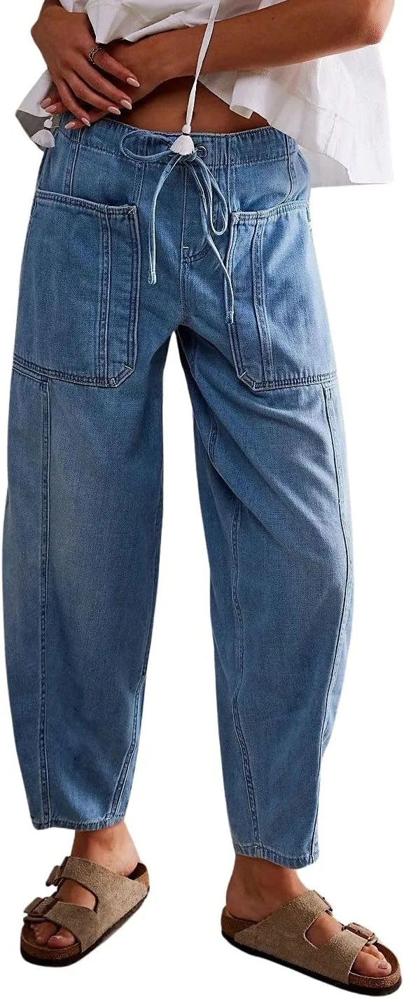 

Женские джинсы Y2k Baggy Barrel с кулиской и карманами chouyatou