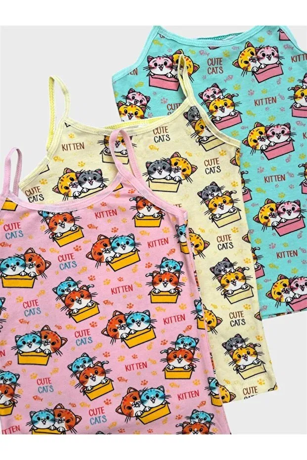 Детский комплект маек для девочек с принтом Elmas Kids, Yellow Green Pink — фото 3