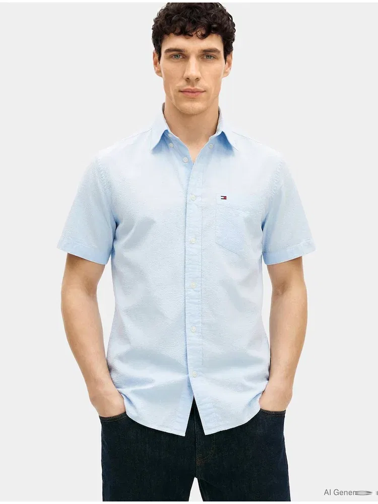 Рубашка с коротким рукавом из сирсакера TOMMY HILFIGER, Blue