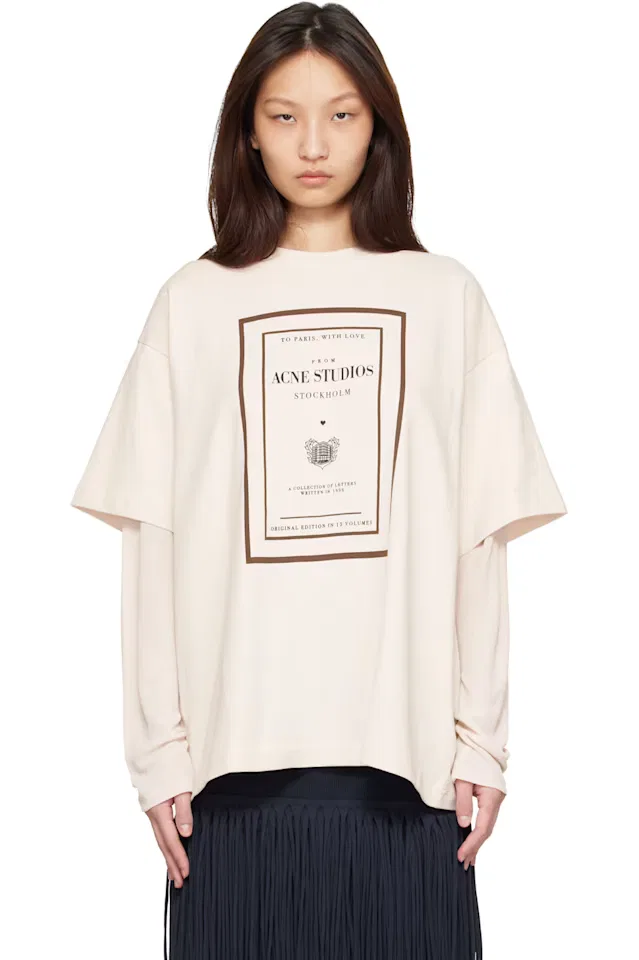 Бежевая многослойная футболка с графическим принтом Acne Studios