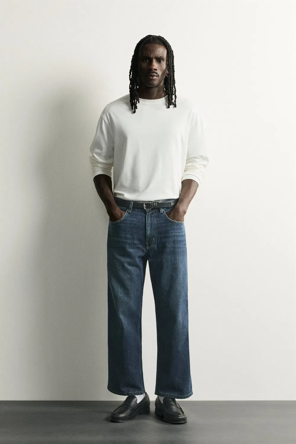Свободные укороченные джинсы ZARA, Blue