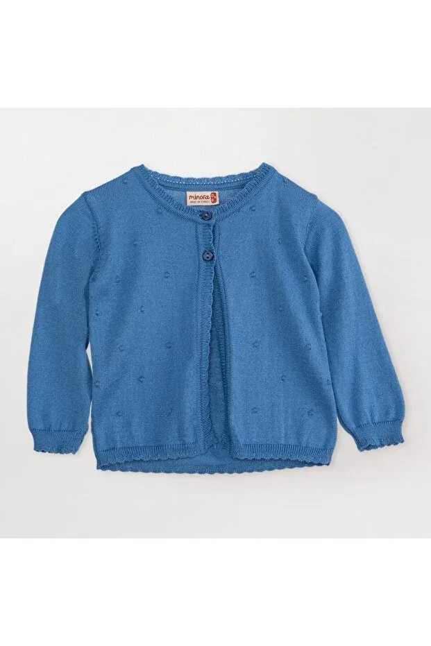 Детский кардиган для девочек с помпонами Minora, Indigo — фото 2