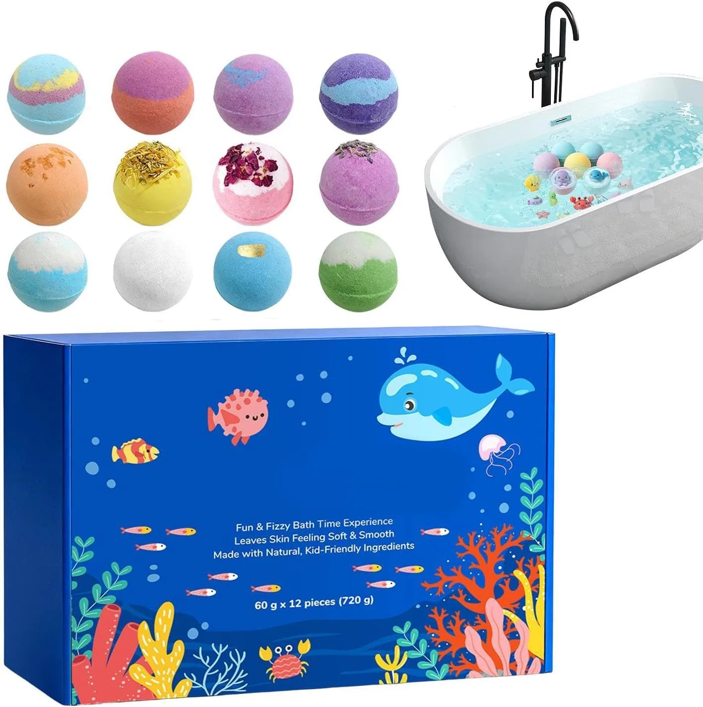 Generic Бомбочки для ванны с игрушкой внутри, коллекция Oceanic Animal, 12 шт, 5 см
