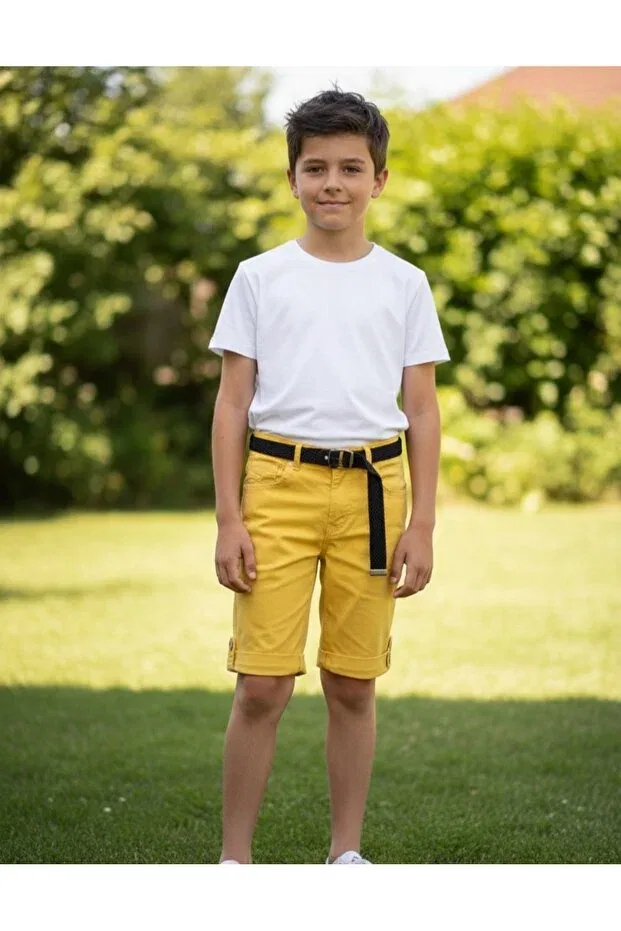 Детские шорты для девочек габардиновые с поясом Özk Kids, Hardal