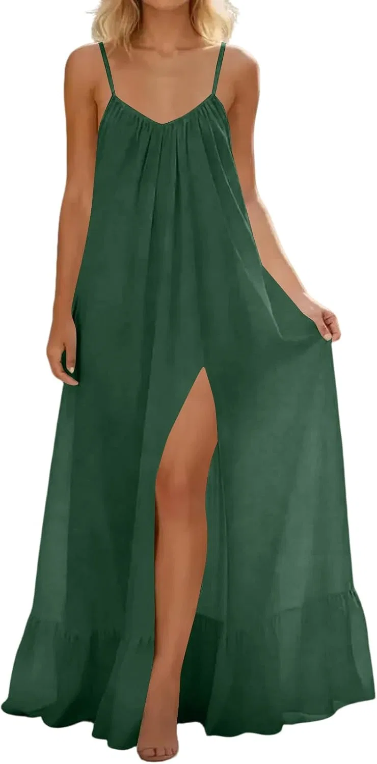 Женское летящее платье на бретелях с открытой спиной A012, Dark Green — фото 2