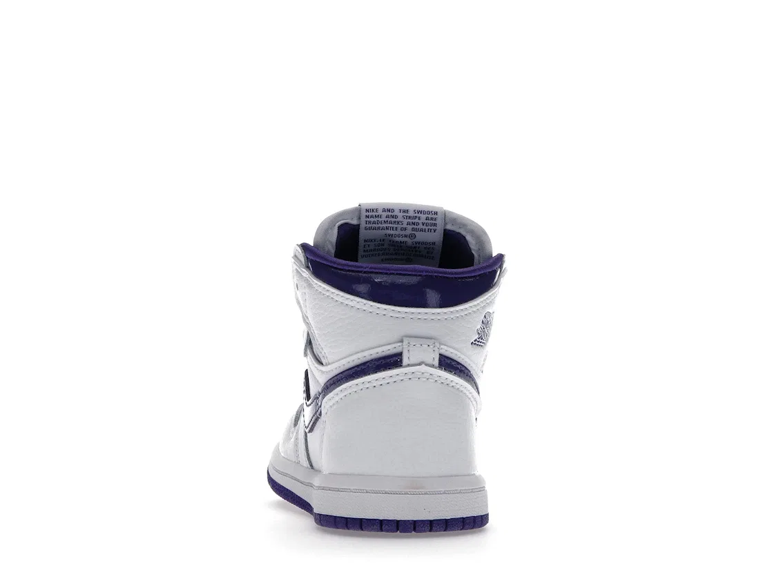 Детские кроссовки высокие Court Purple Jordan 1 Retro High Jordan, White/Court Purple — фото 4