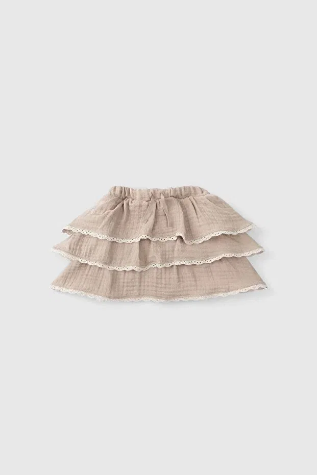 Детская юбка для девочек хлопковая Organic Cotton Embroidered Muslin Baby Skirt Beige With Bloomer Little Gusto, Beige — фото 2