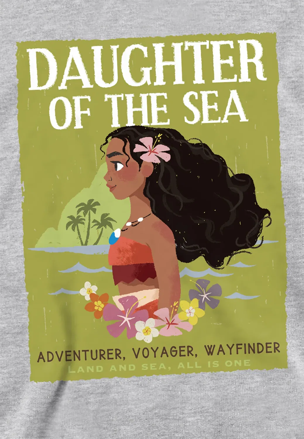 Детский худи с принтом Moana Daughter of the Sea Disney, Athletic Heather — фото 2