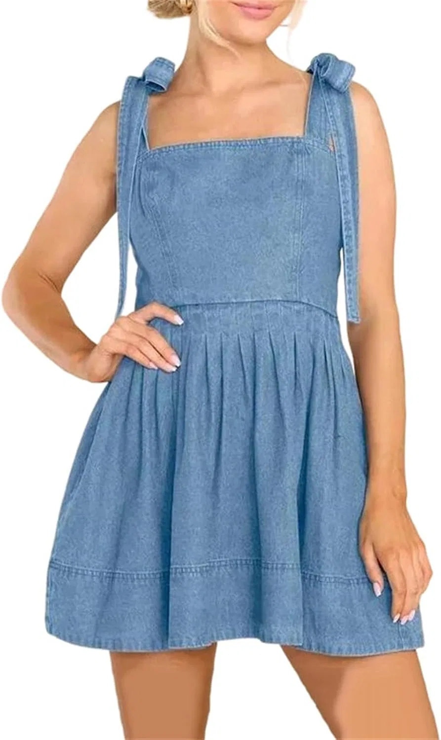 Женское джинсовое платье с высокой талией A-силуэта, Light Blue