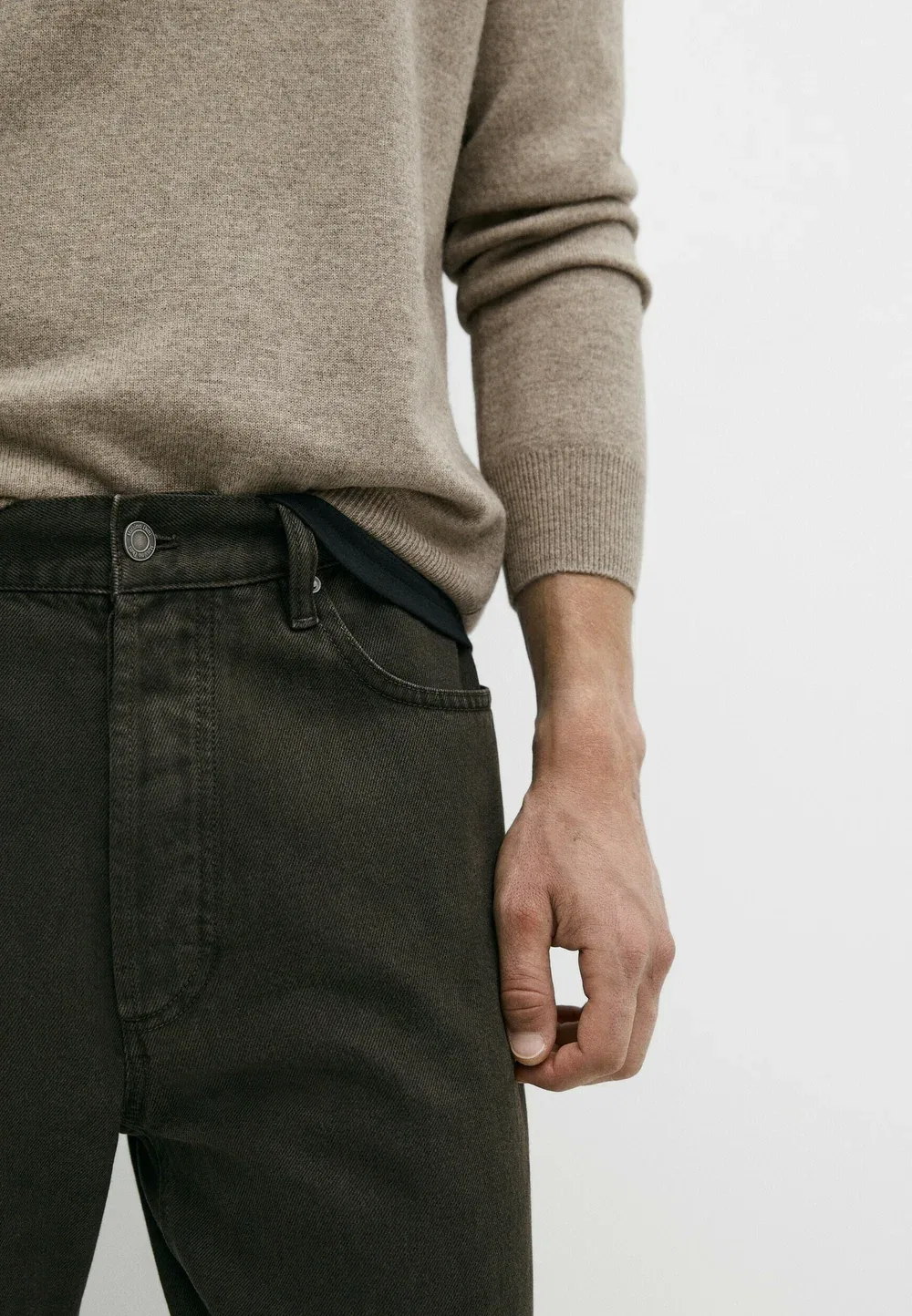 Джинсы зауженного кроя - джинсы прямого кроя Massimo Dutti, Dark Brown — фото 4