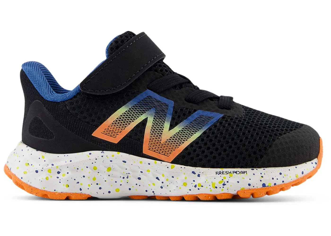 Детские кроссовки с системой шнуровки Bungee Lace New Balance Fresh Foam Arishi v4, Black/Blaze Orange/Blue Agate