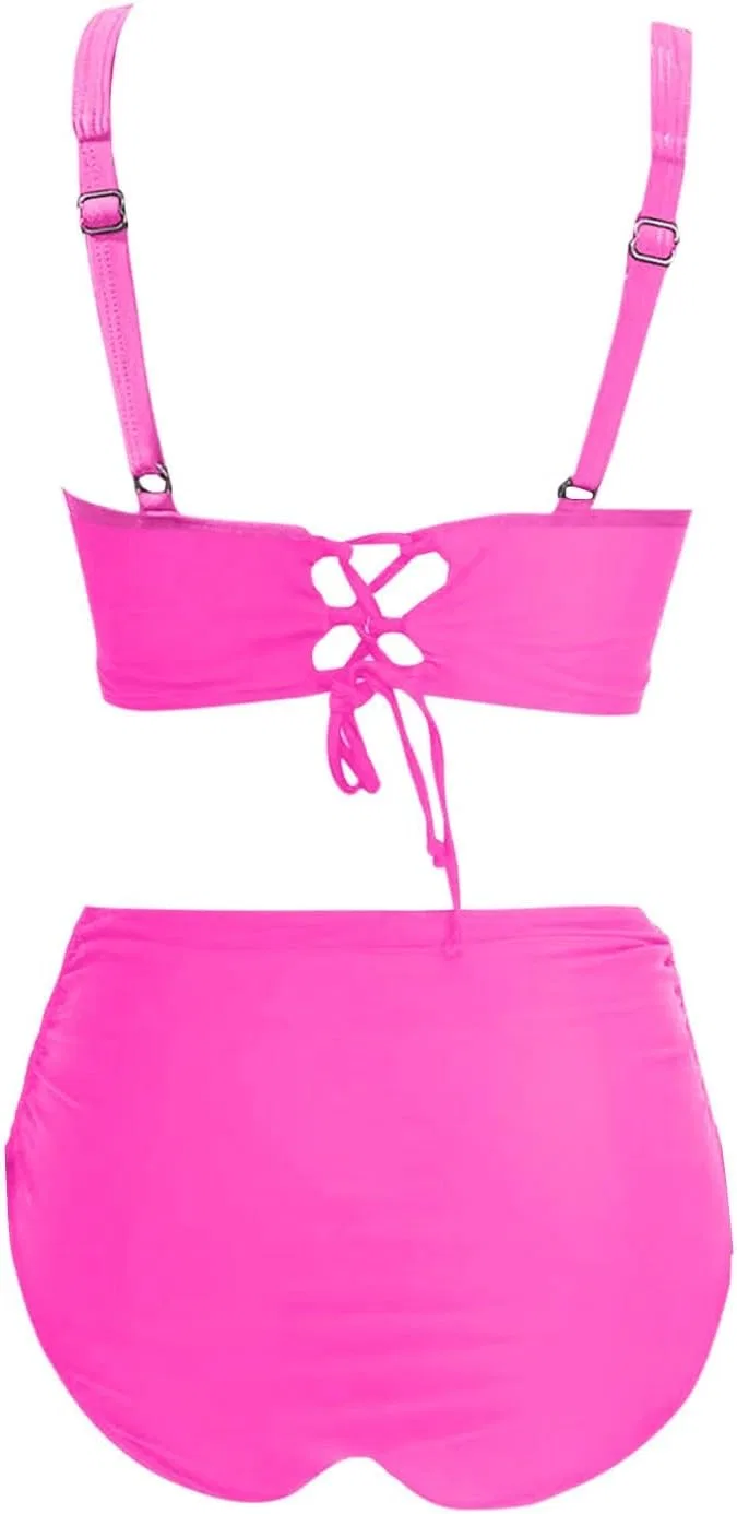 Женский танкини с высокой талией и утяжкой, Hot Pink — фото 4