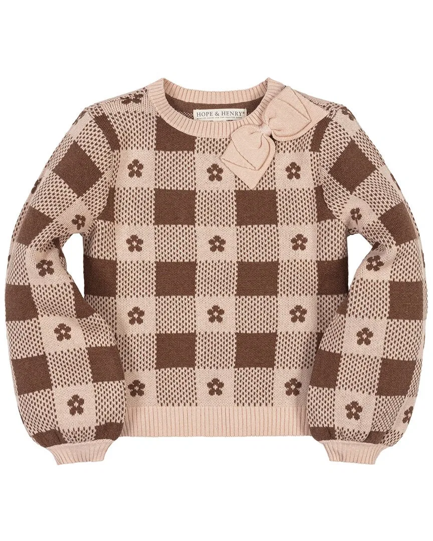 Детский свитшот с бантом на горловине Hope & Henry Organic Bow Detail Intarsia, оранжевый — фото 2