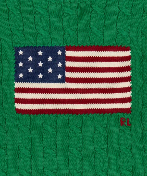 Свитер с косами, Iconic Cable Knit Flag Polo Ralph Lauren, зеленый — фото 4