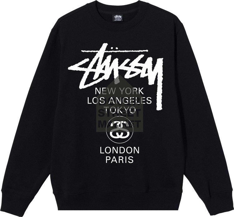 

Толстовка Stussy x Dover Street Market World Tour Crew 'Black', черный