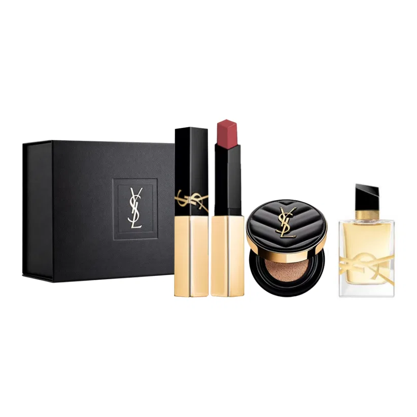 Женский набор косметики с пробниками Gold Bar Air Cushion Lipstick и Libre Eau De Parfum, SAINT LAURENT