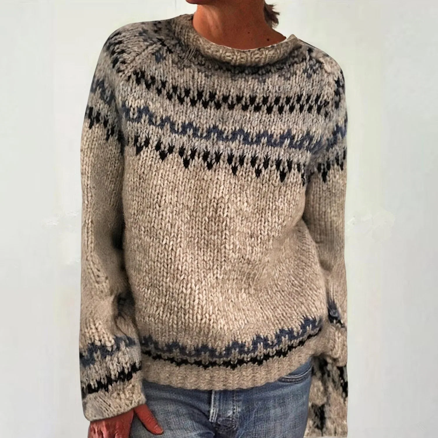 Женский свитер с принтом Fairisle, Gray-1 — фото 3