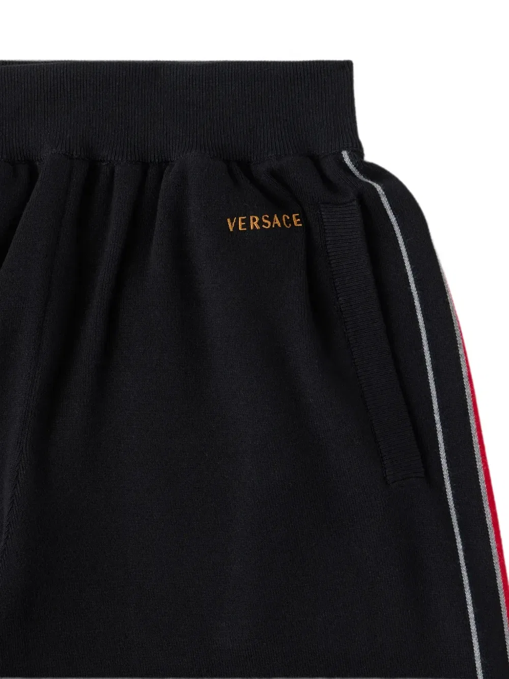 Спортивные брюки с боковыми полосками и вышитым логотипом Versace, черный — фото 3