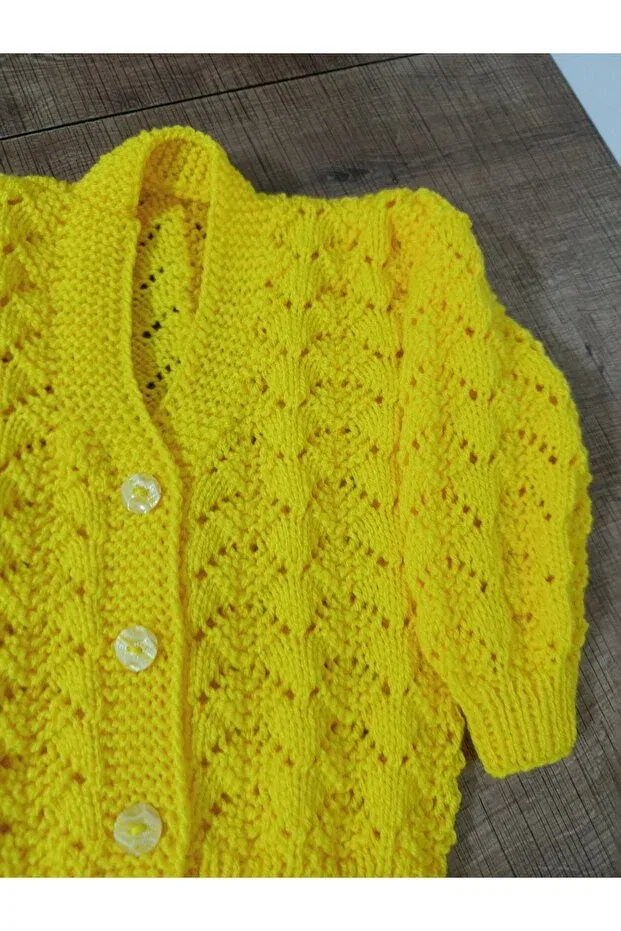 Детский кардиган для новорожденных с принтом Hand Knitted Kids Cardigan El Örgüsü Cici Bebe, Yellow — фото 2