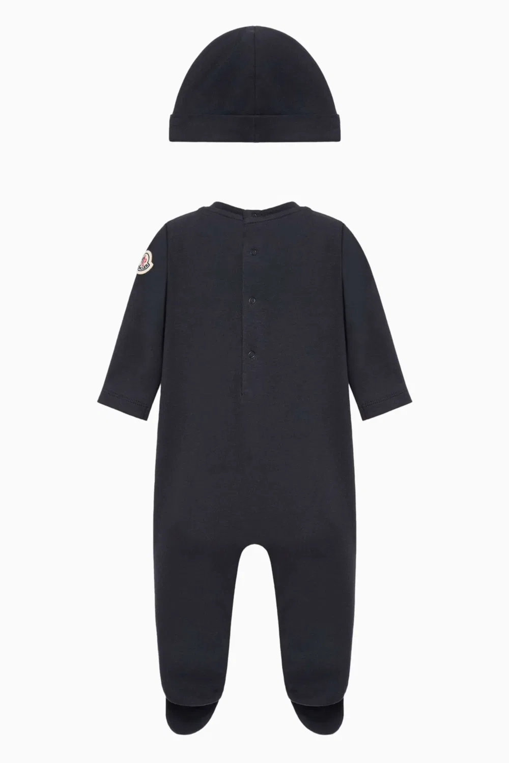 Комплект детский из хлопка с нагрудником и шапочкой Moncler Enfant, синий — фото 2
