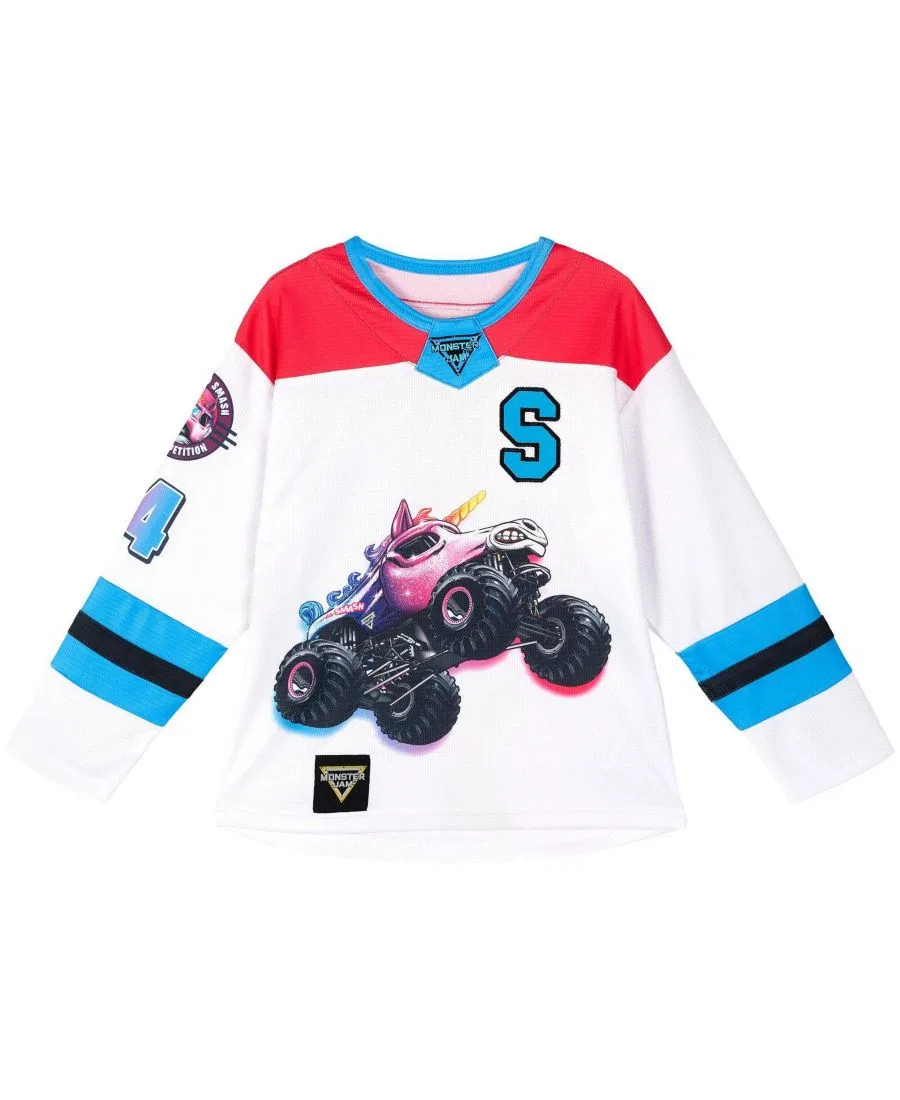 Хоккейная футболка с длинным рукавом, с принтом Monster Jam, Sparkle Smash White