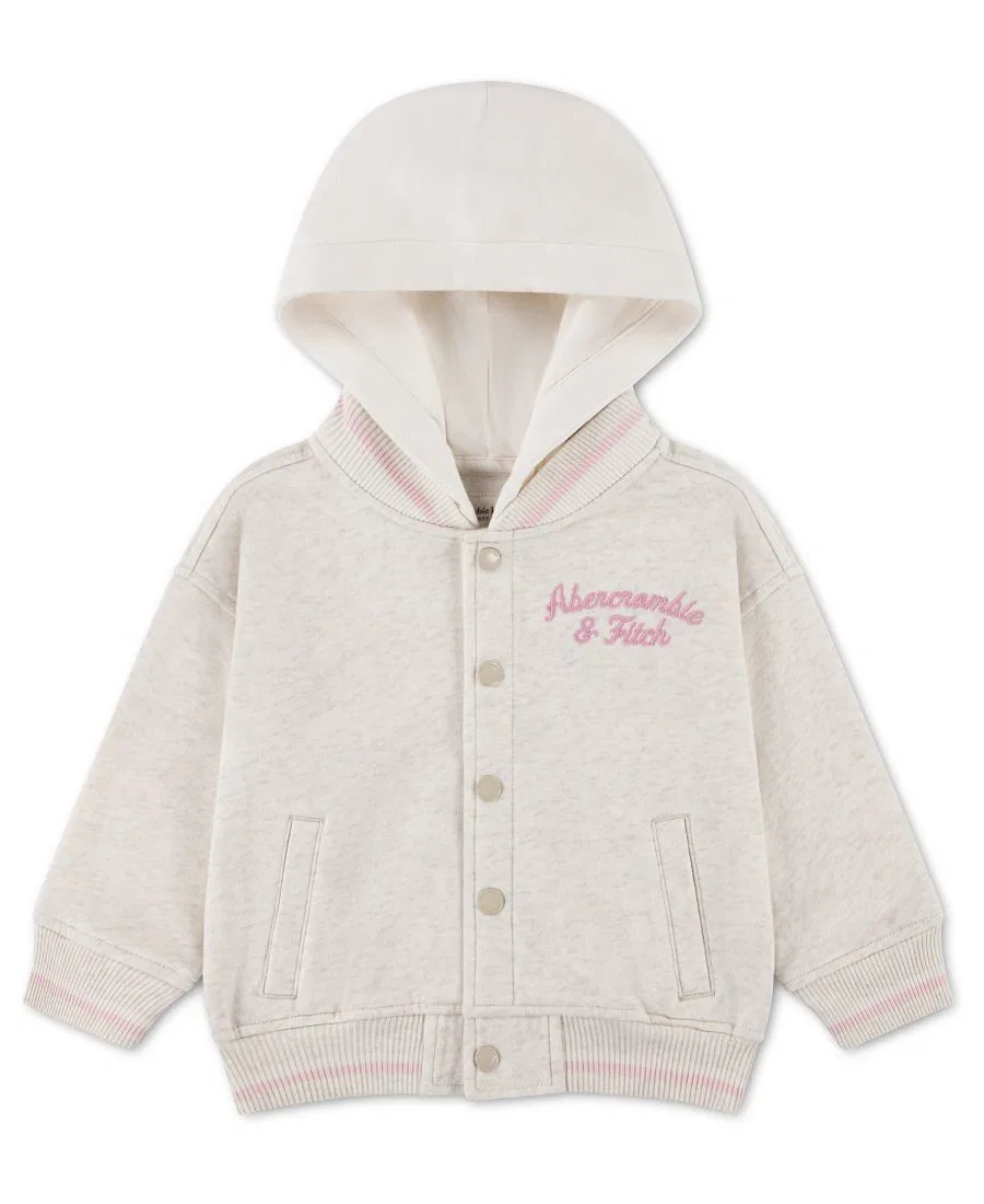 Детский бомбер из флиса с капюшоном, Varsity abercrombie kids, Oatmeal Heather