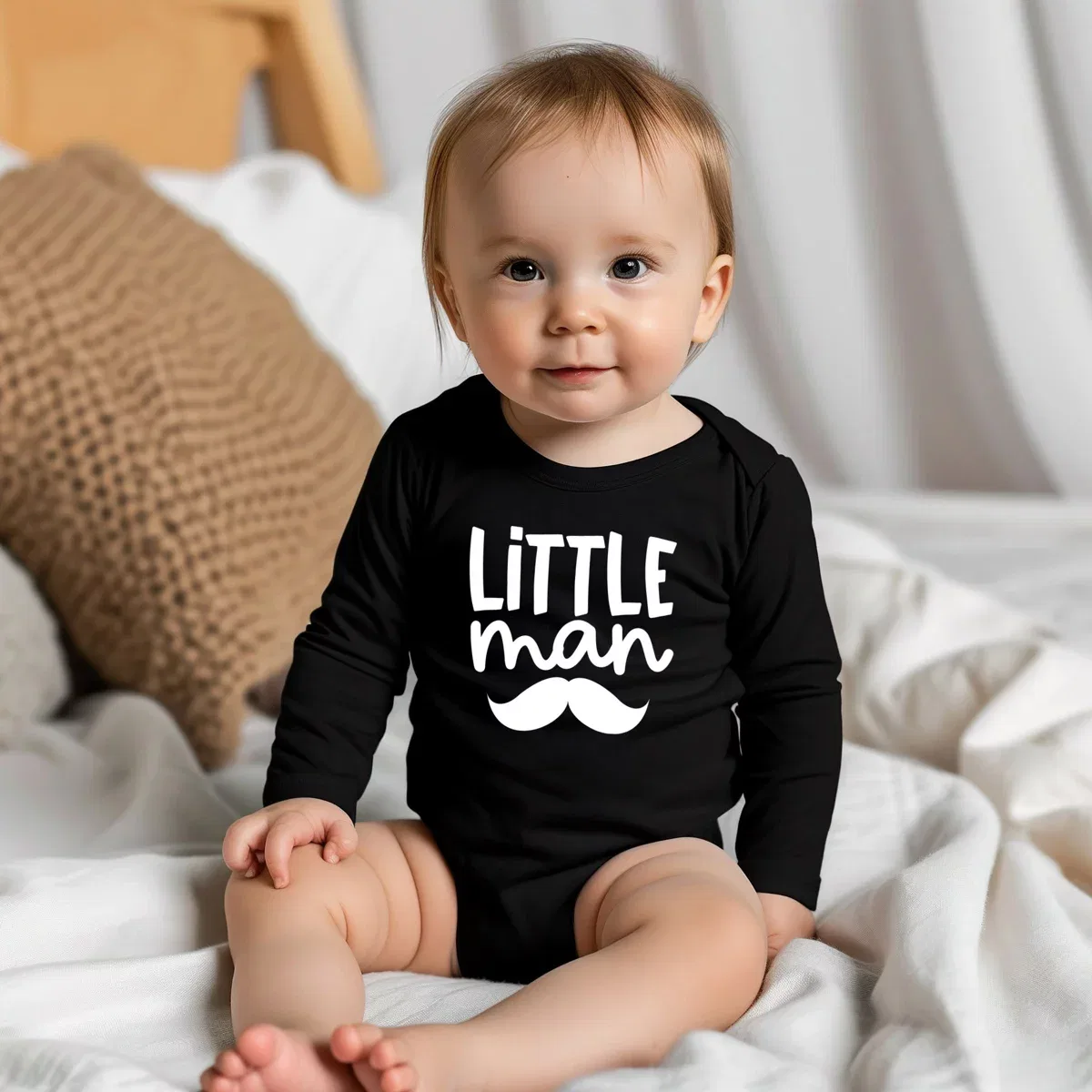 Детское боди с длинным рукавом Little Man Mustache The Juniper Shop, Black — фото 2