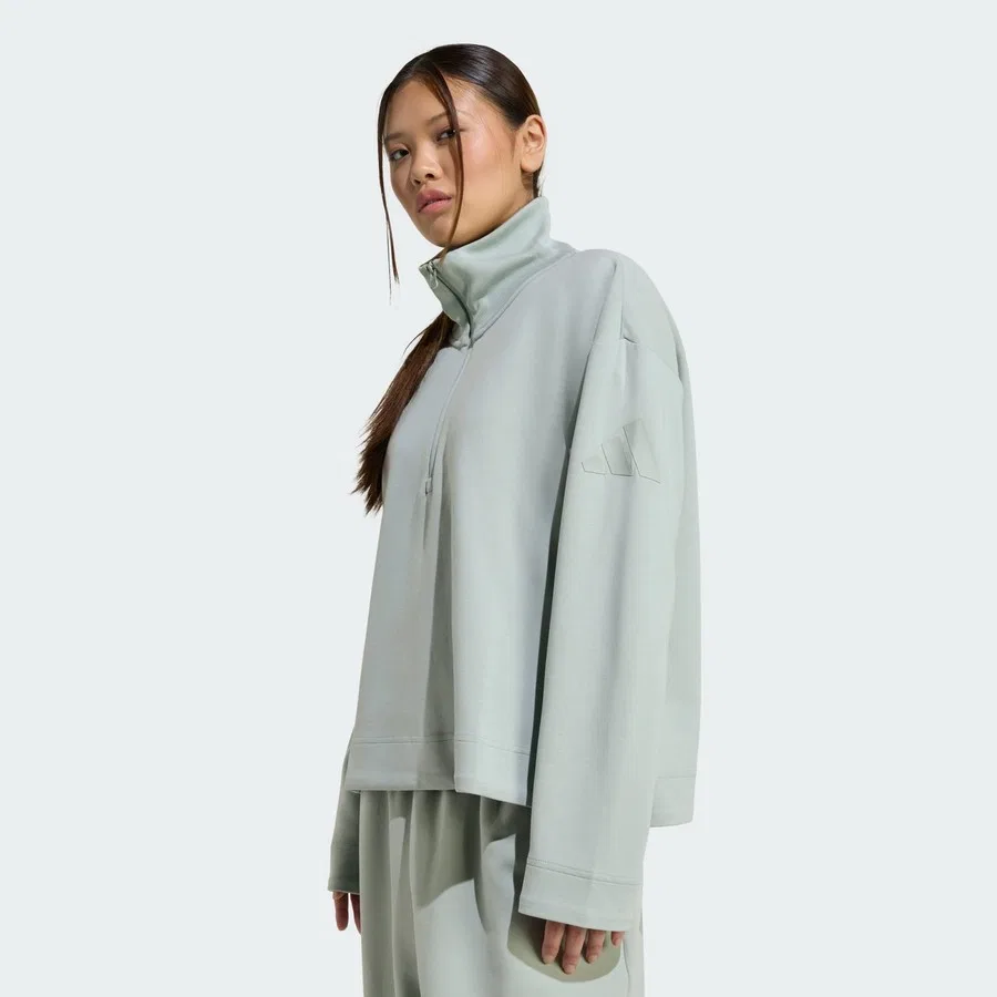 Женский свитшот с четвертью молнии Soft Lux Quarter-Zip adidas, Светло-зеленый — фото 4