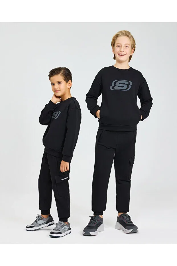 Детское для мальчиков свитшот с длинным рукавом B Essential Crew Neck Sweatshirt Large Boy Black Skechers, Black