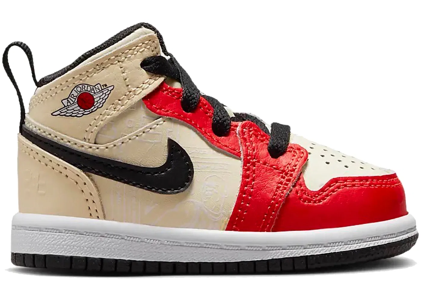 Детские кроссовки Lifestyle с принтом Jordan 1 Mid SS Jordan, Muslin/Black/White/Chile Red