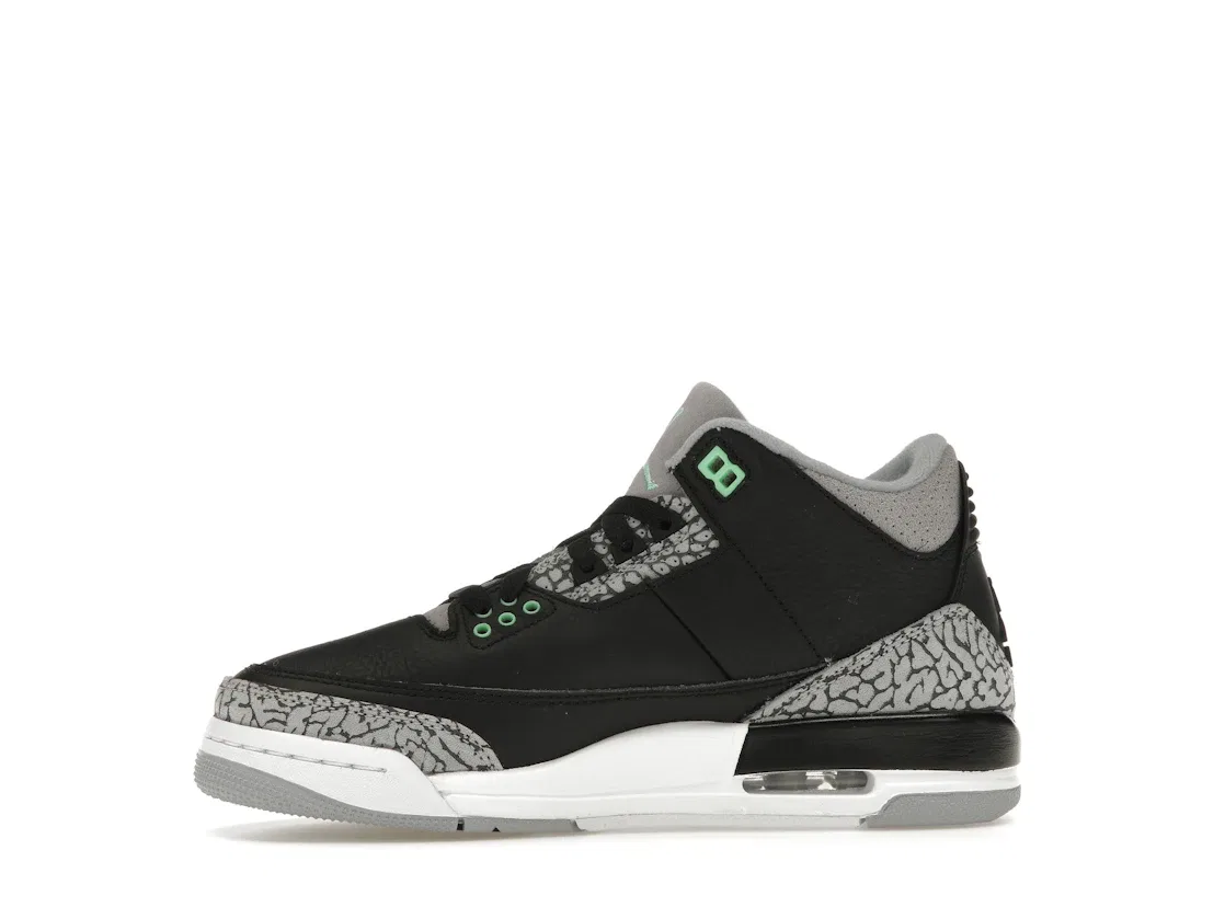 Детские кроссовки Lifestyle с подсветкой Jordan 3 Retro, Black/Green Glow/Wolf Grey/White — фото 3