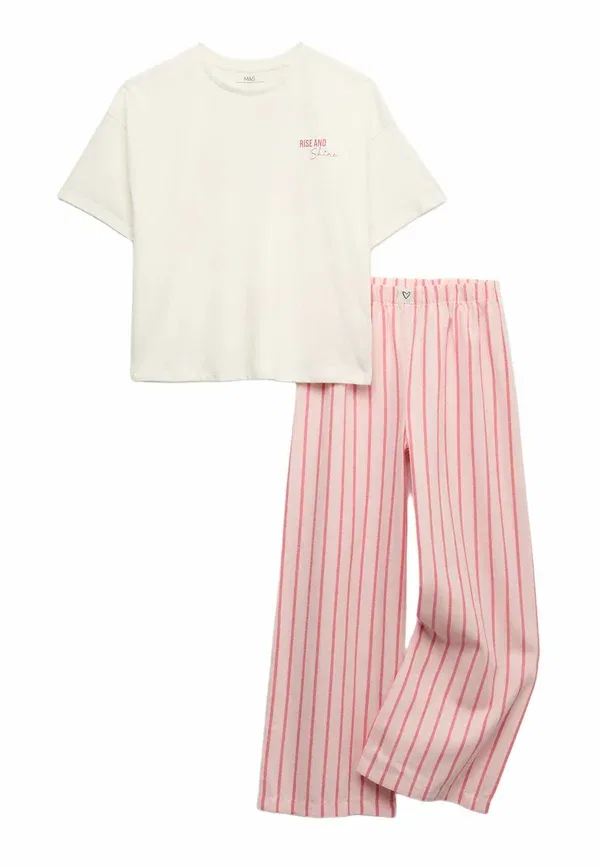 Пижамный комплект из хлопка Printed stripe set Marks & Spencer, Ivory Mix, слоновая кость