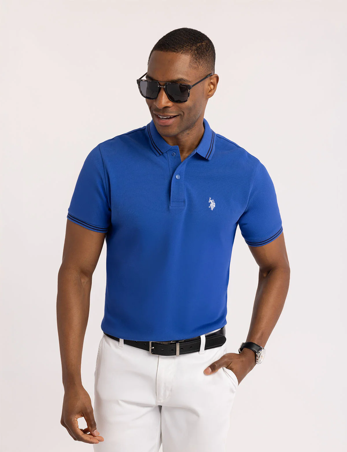 

Футболка-поло U.S. Polo Assn Snap Button Tipped Pique Polo, синий